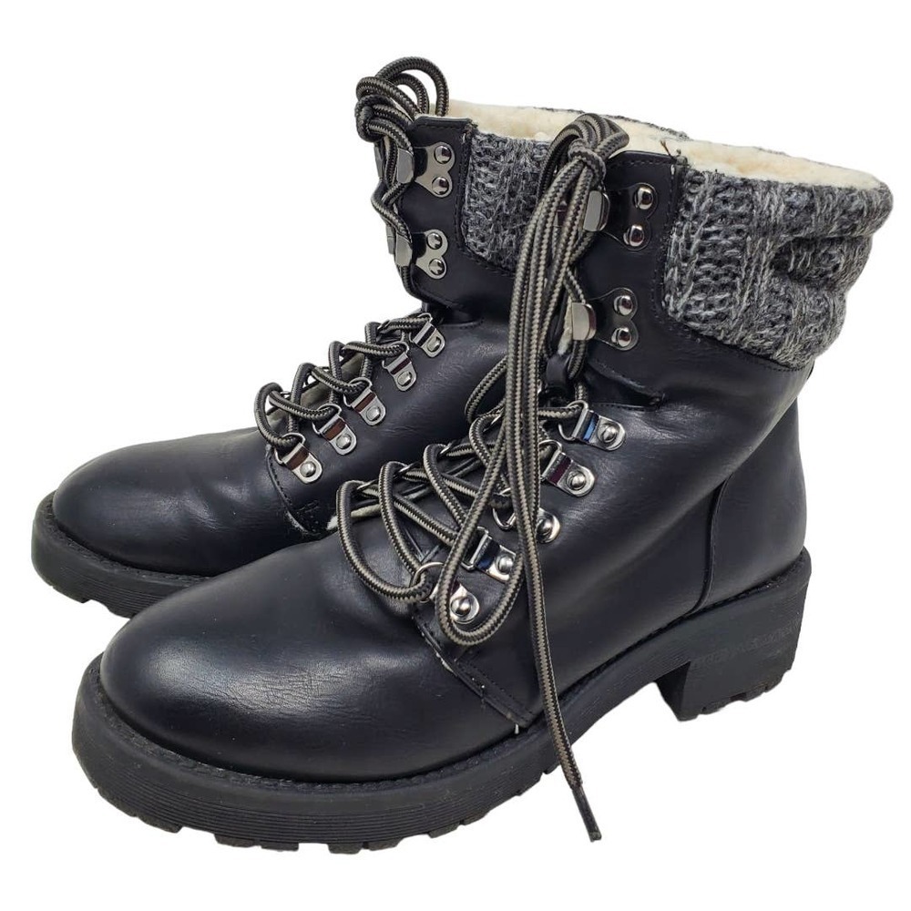Mia Maylynn Combat Black Winter Faux Fur Shearling Lining Boots Size 7